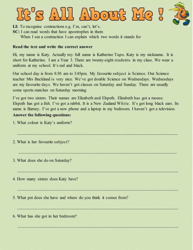 It s All About Me Worksheet