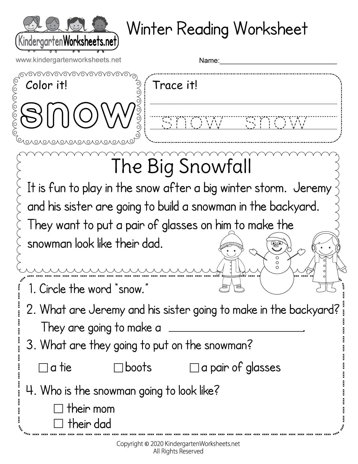 Kindergarten Winter Reading Worksheet Reading Worksheets Kindergarten Reading Worksheets Reading Comprehension Worksheets