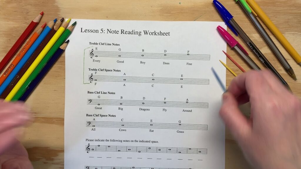 Lesson 5 Note Reading Worksheet Learn The Notes On The Treble Staff YouTube