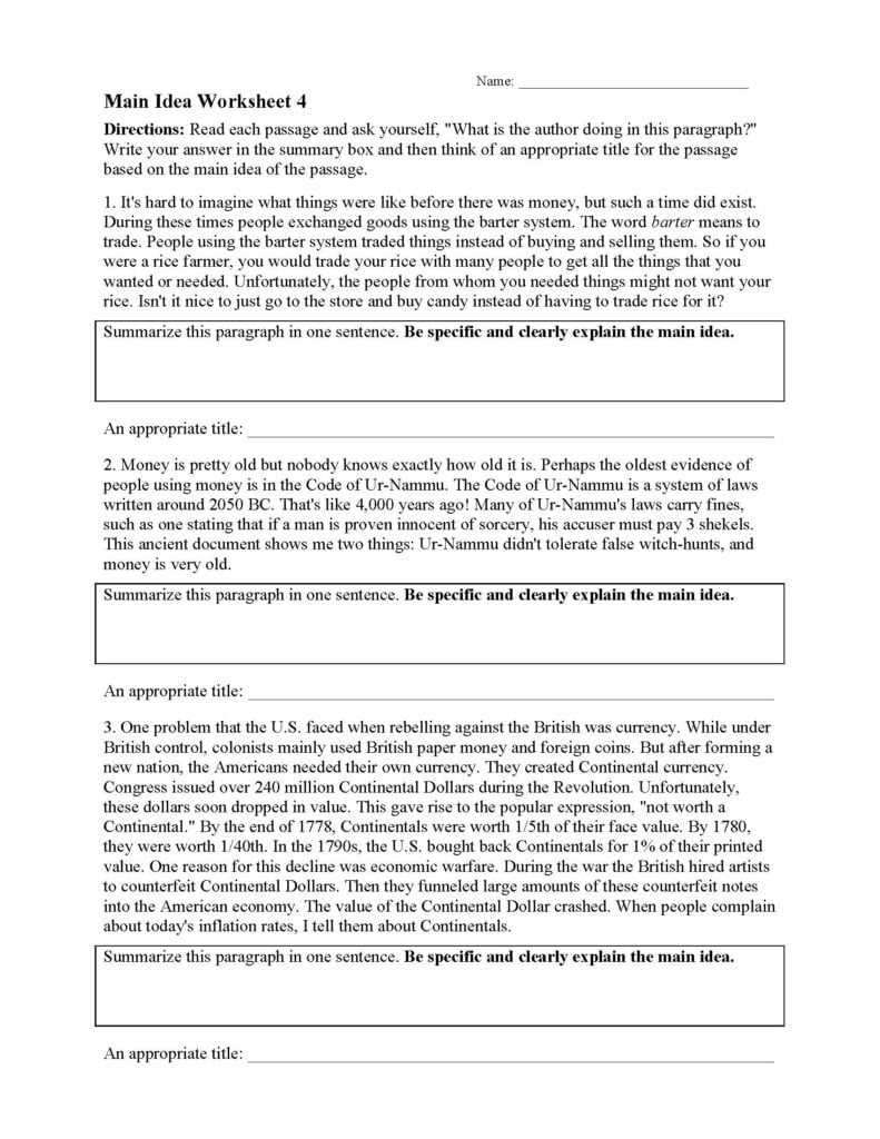 Reading Main Idea Worksheets - Reading Worksheet Printable