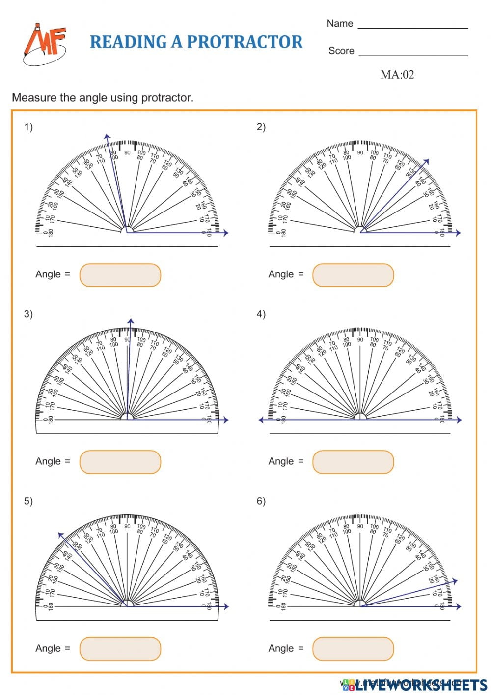 Reading A Protractor Worksheets