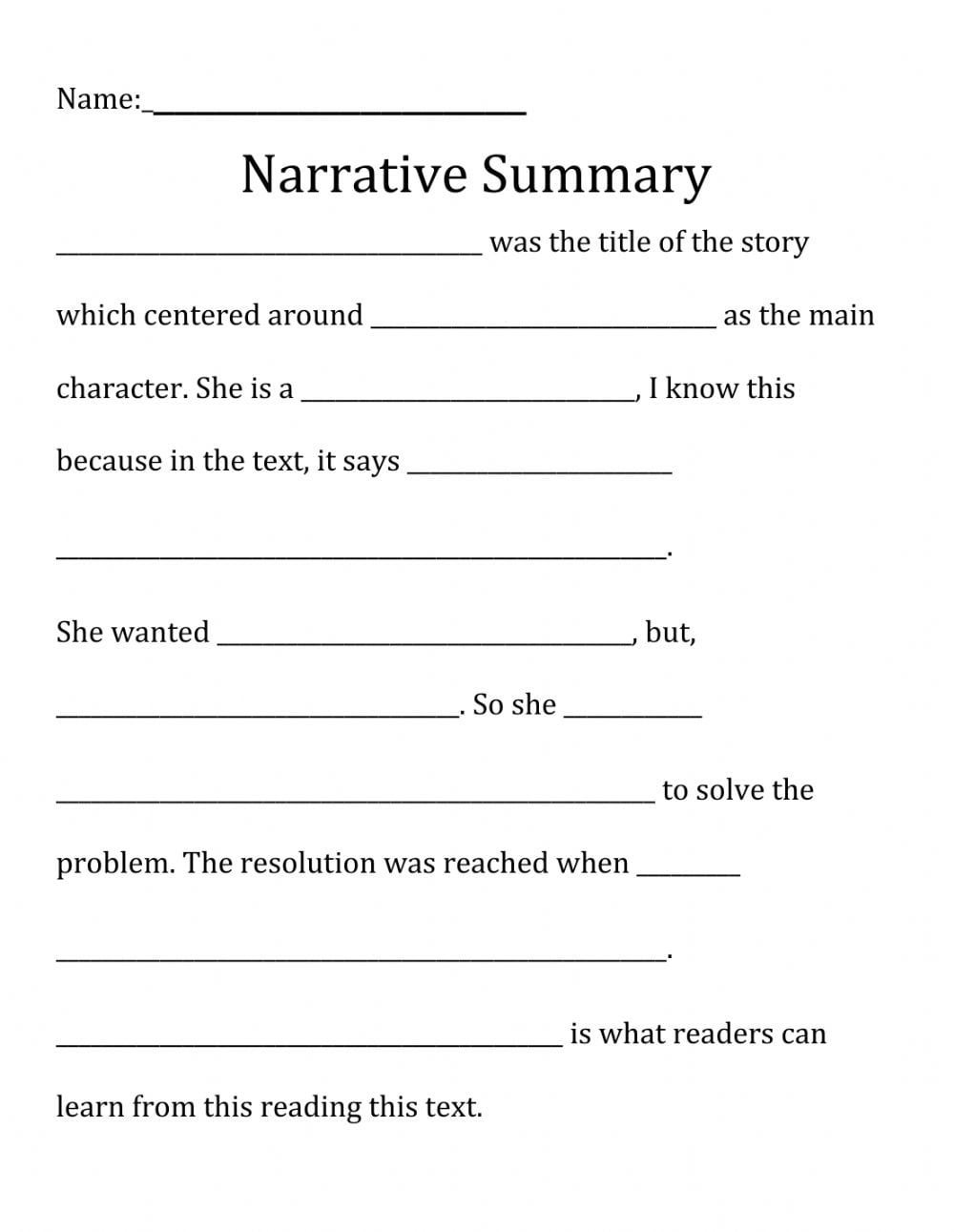 Narrative Summary Worksheet