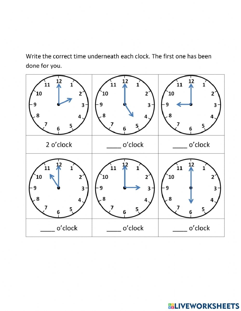 Read The Time O CLOCK Worksheet