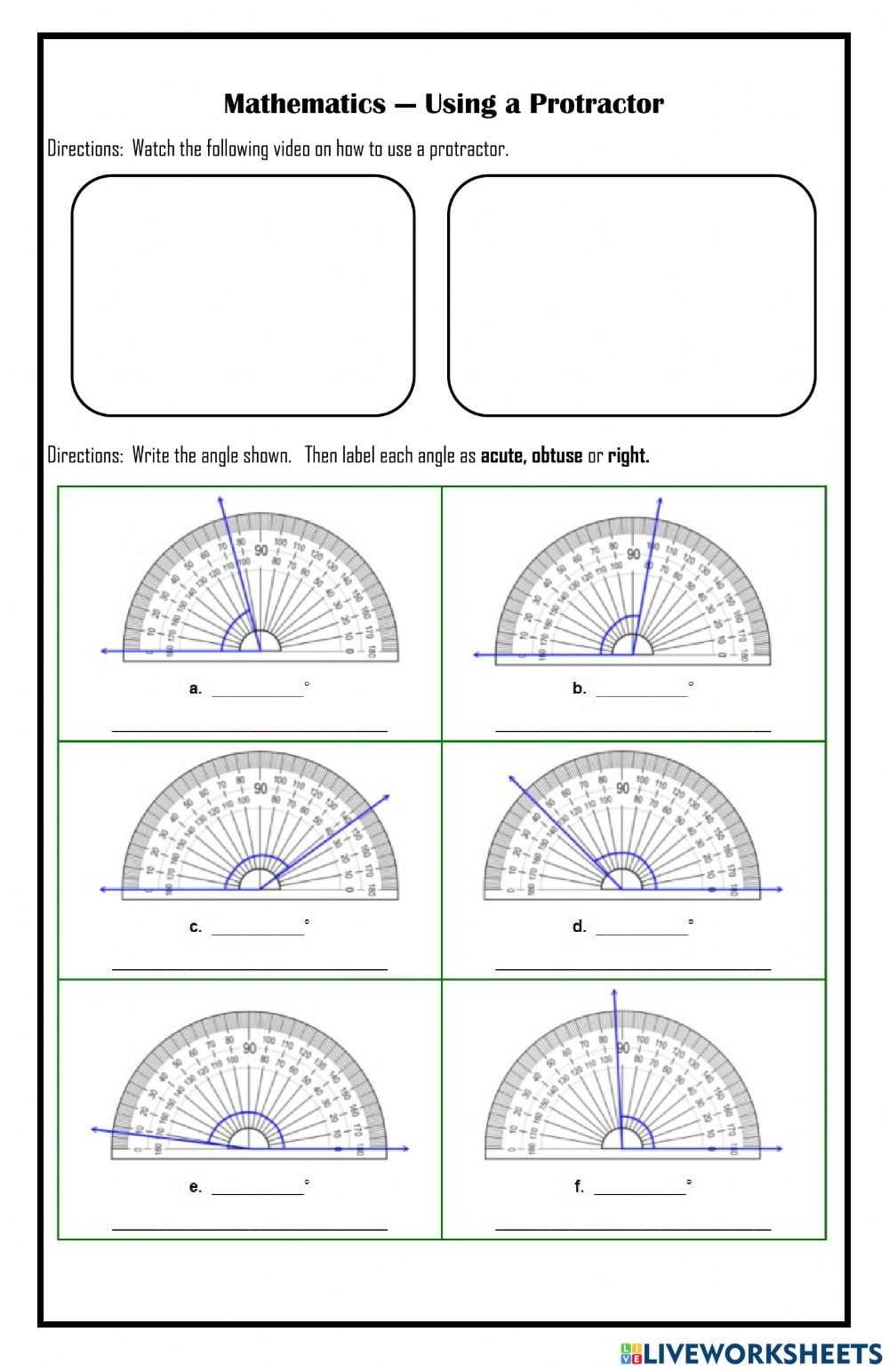 Reading A Protractor Worksheets Pdf