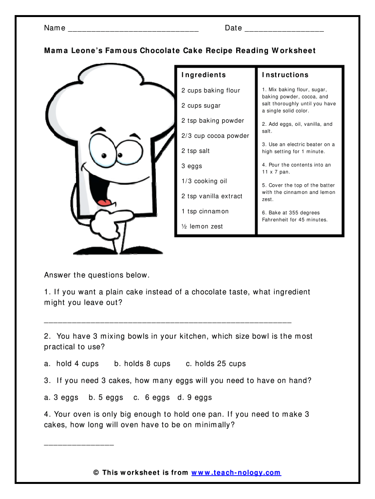 Reading A Recipe Worksheet Fill Out Sign Online DocHub
