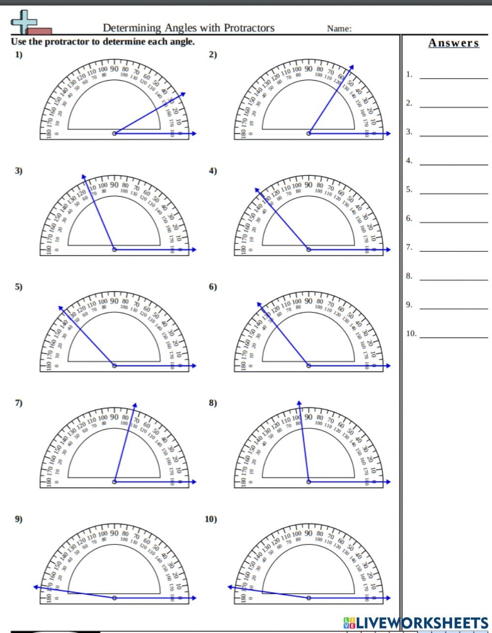 Reading Angles On A Protractor Worksheet