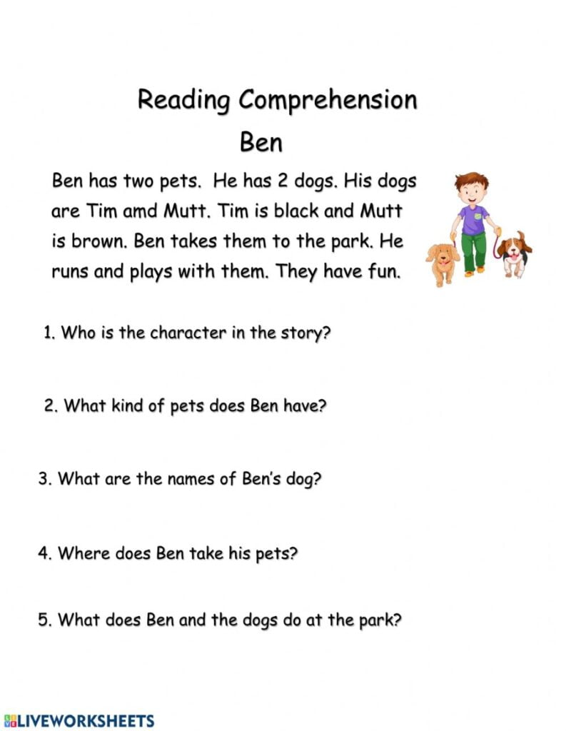 Reading Comprehension Exercise For Grade 1
