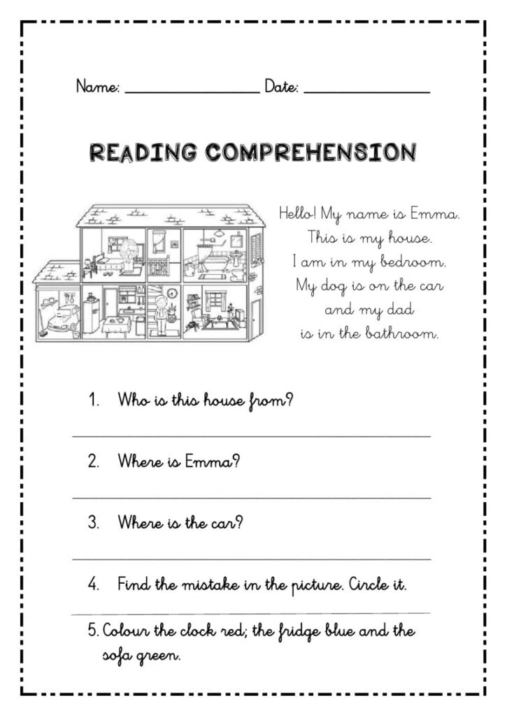Reading Comprehension For 2nd Grade Worksheet