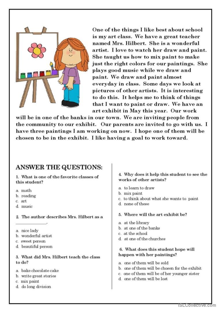 Esl Reading Comprehension Worksheets For Adults Beginners