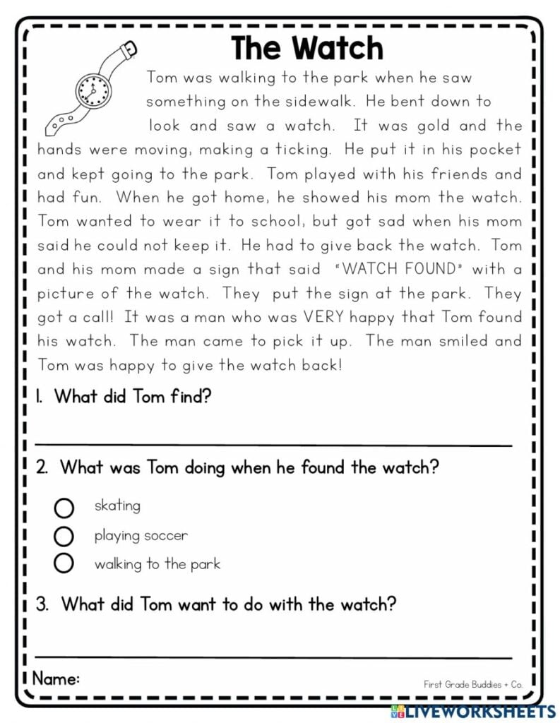 Reading Comprehension Online Exercise For 3 5