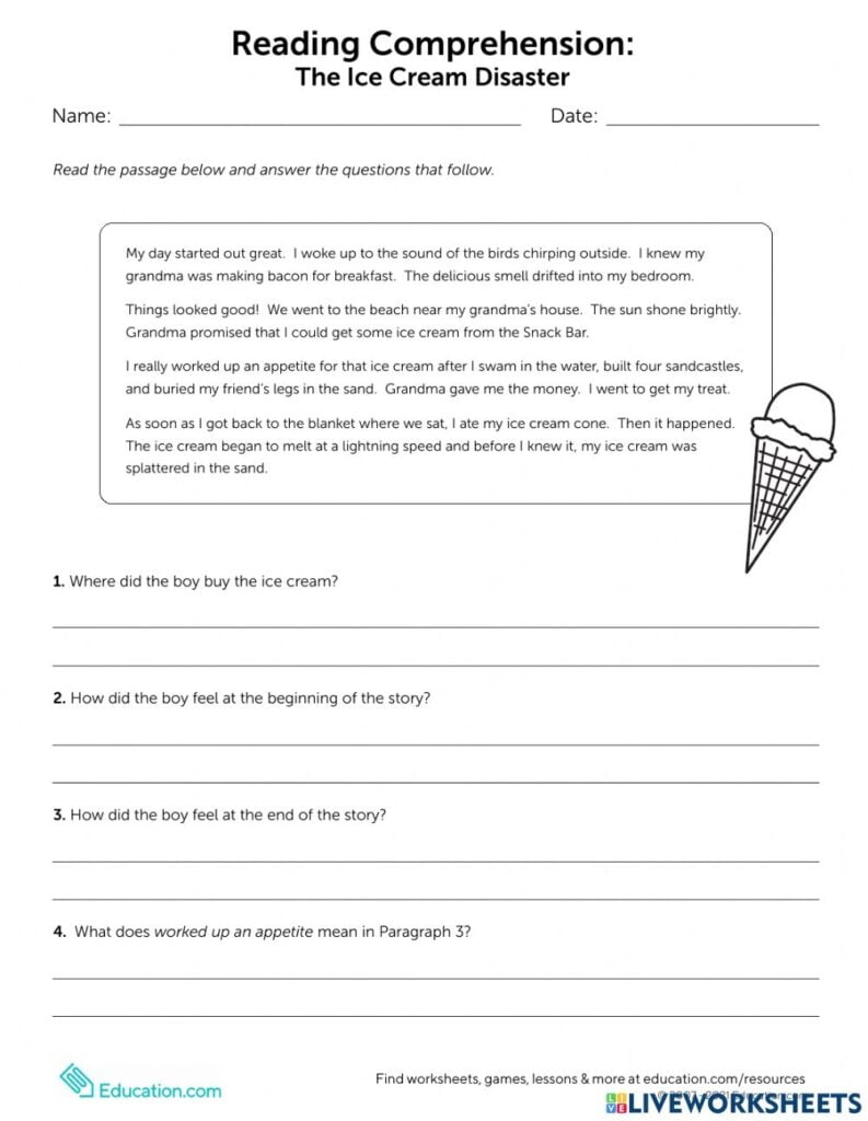 Reading Comprehension Online Exercise For 3rd Grade