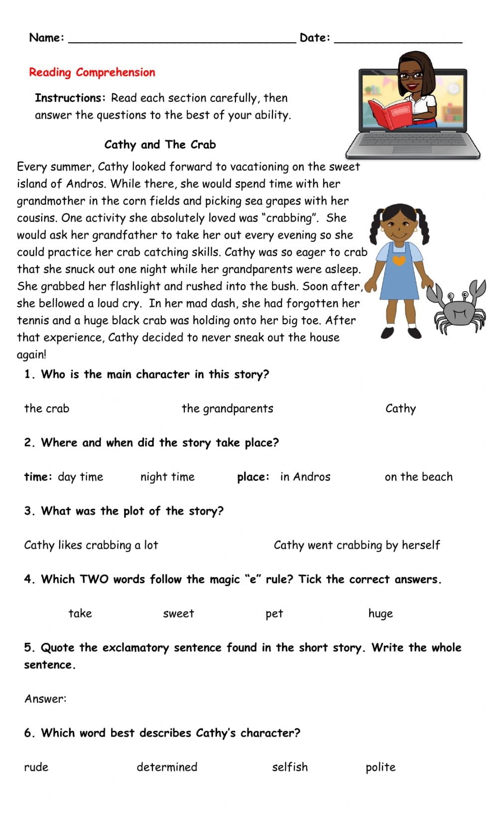 Reading Comprehension Online Exercise For 4