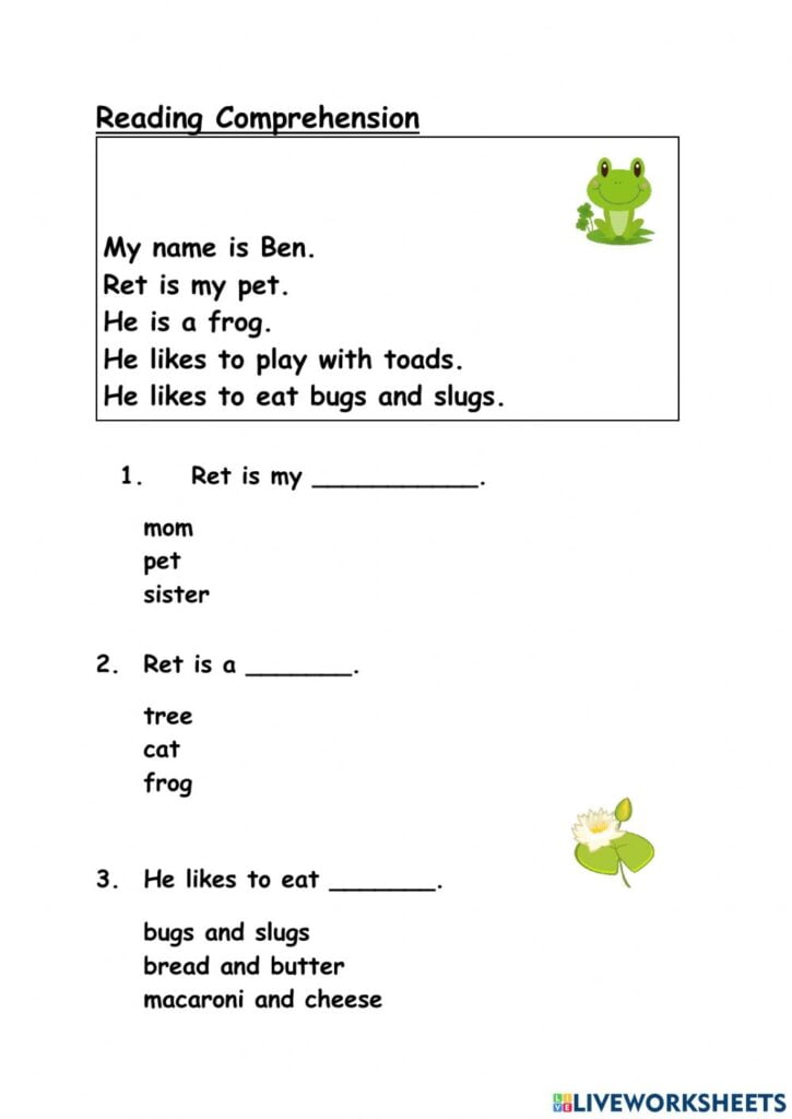 Reading Comprehension Online Exercise For Kindergarten