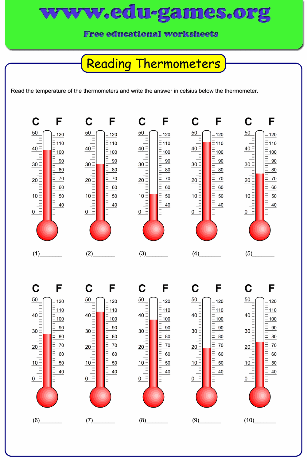 Read The Thermometer Worksheets