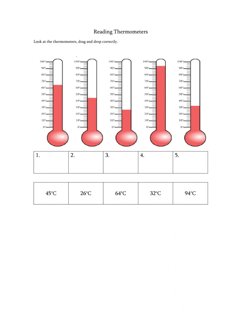 Reading Thermometers Worksheet