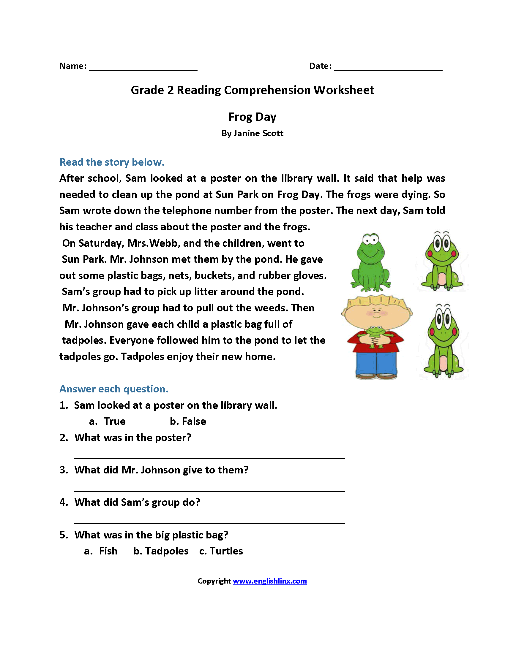 2nd Grade Reading And Writing Worksheets