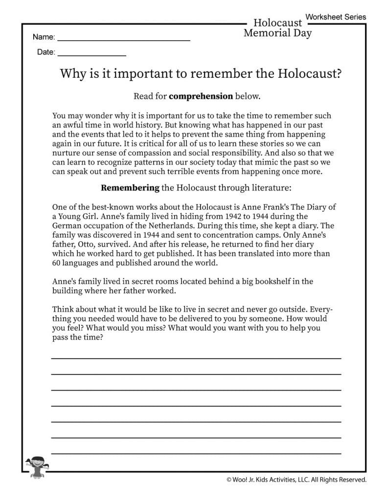 Holocaust Reading Comprehension Worksheets Pdf