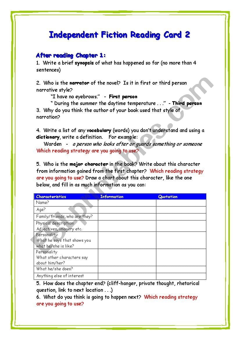 Set Of Independent Reading Worksheets ESL Worksheet By Woody2teach