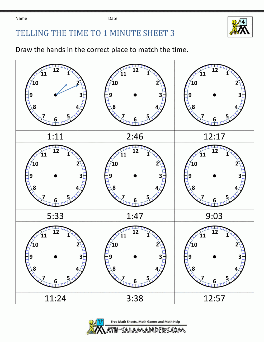 Reading Analogue Clocks Worksheets