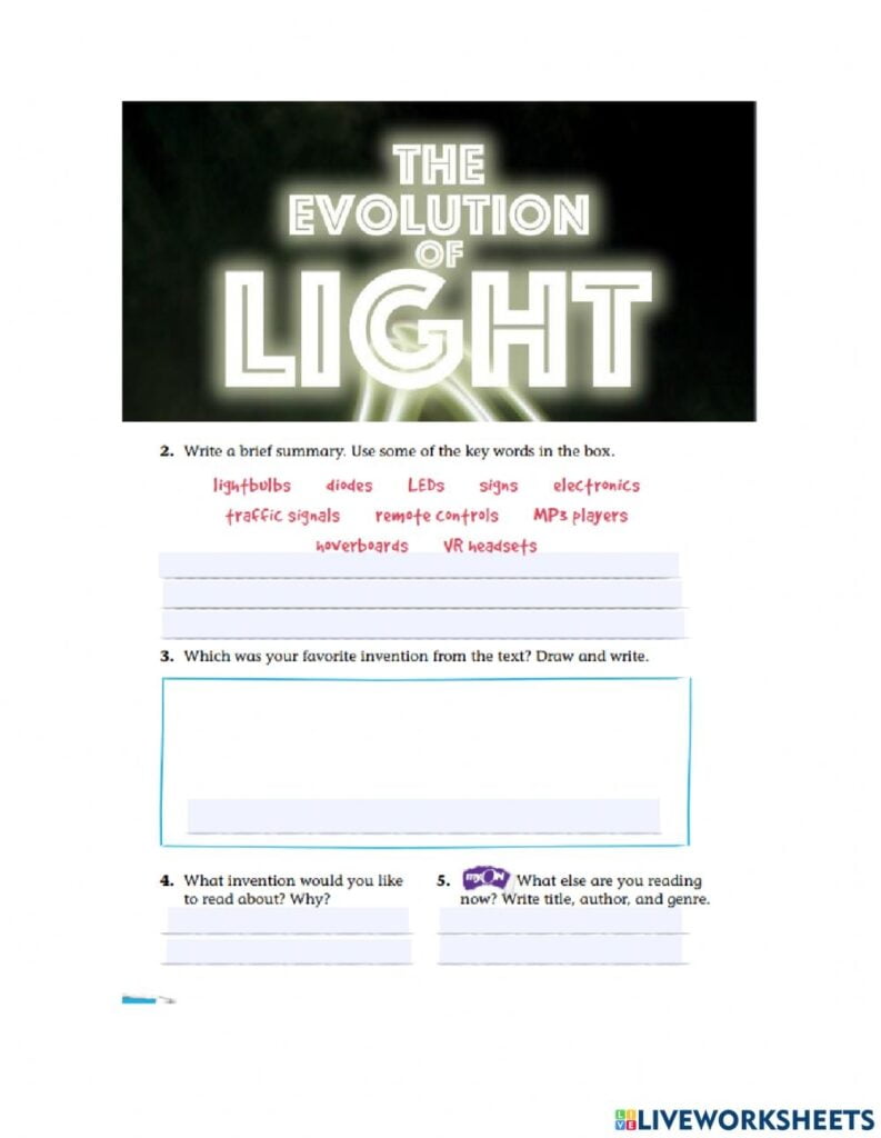 The Evolution Of Light Worksheet