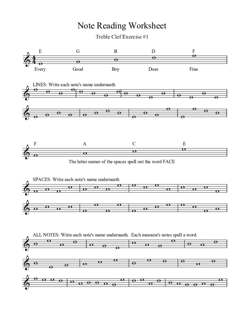 Treble Clef Note Reading Packet Pdf Docer ar
