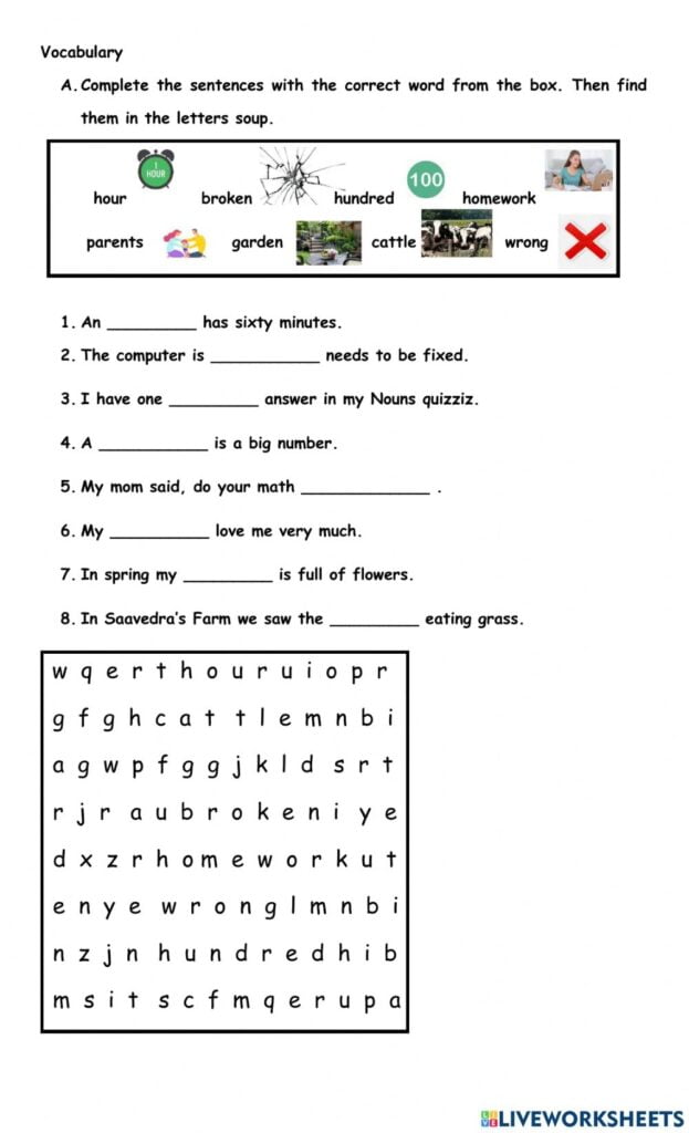 Vocabulary Online Exercise For 3rd Grade
