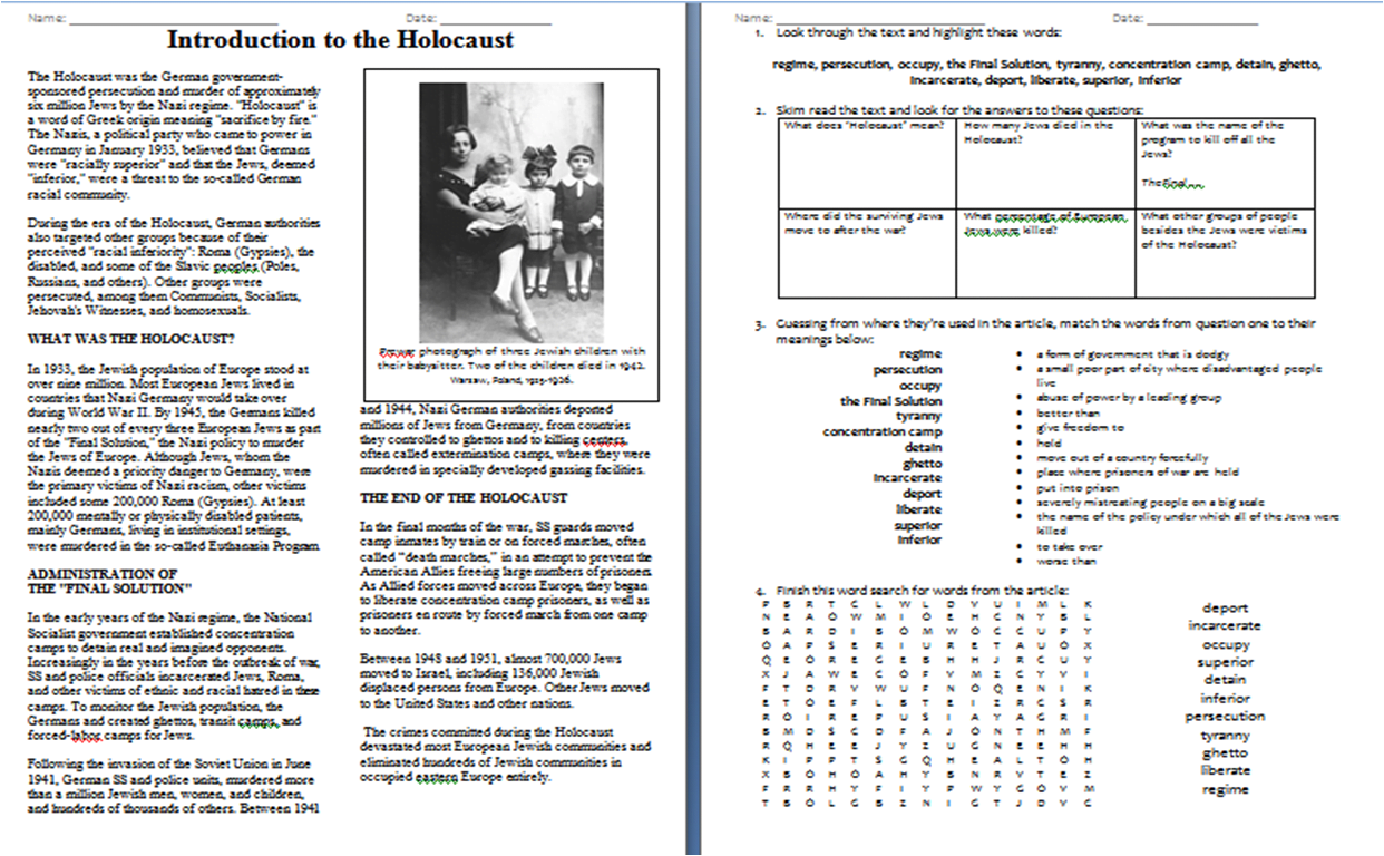 Worksheet Introduction To The Holocaust Duffy Stirling s Teaching Stuff