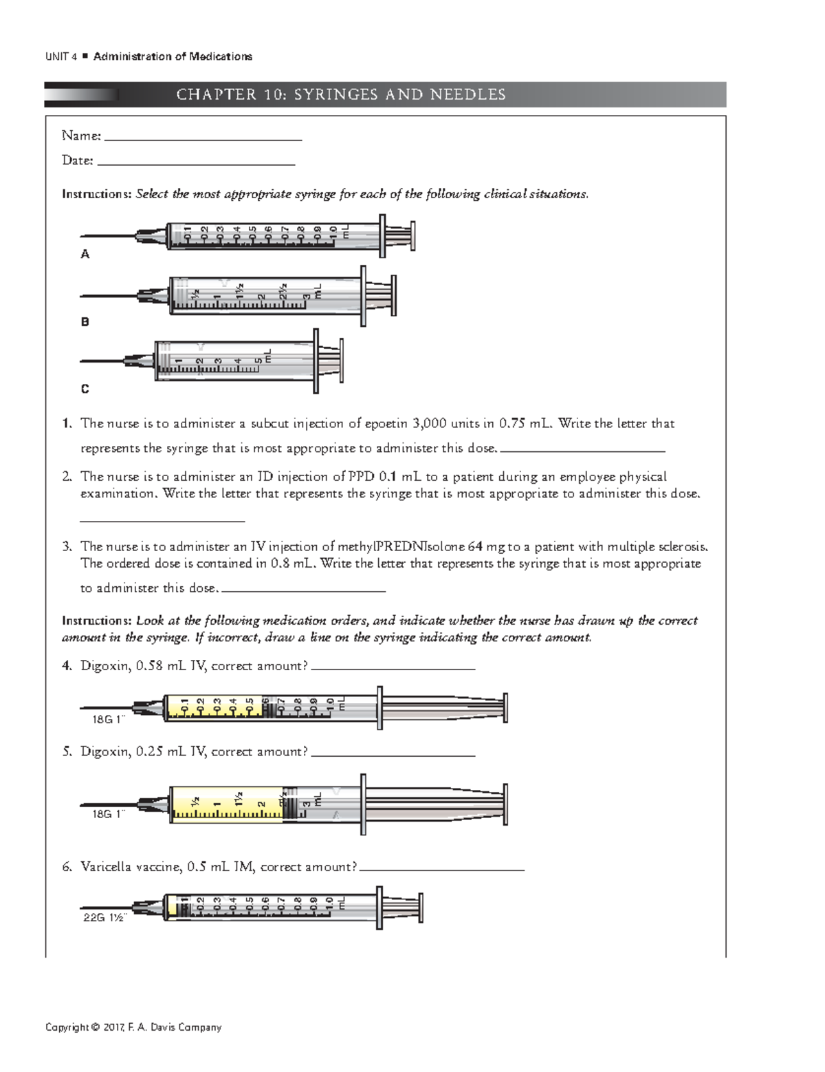 Syringe And Needles Practice Worksheet RSNG 1308 Atlanta Tech Studocu