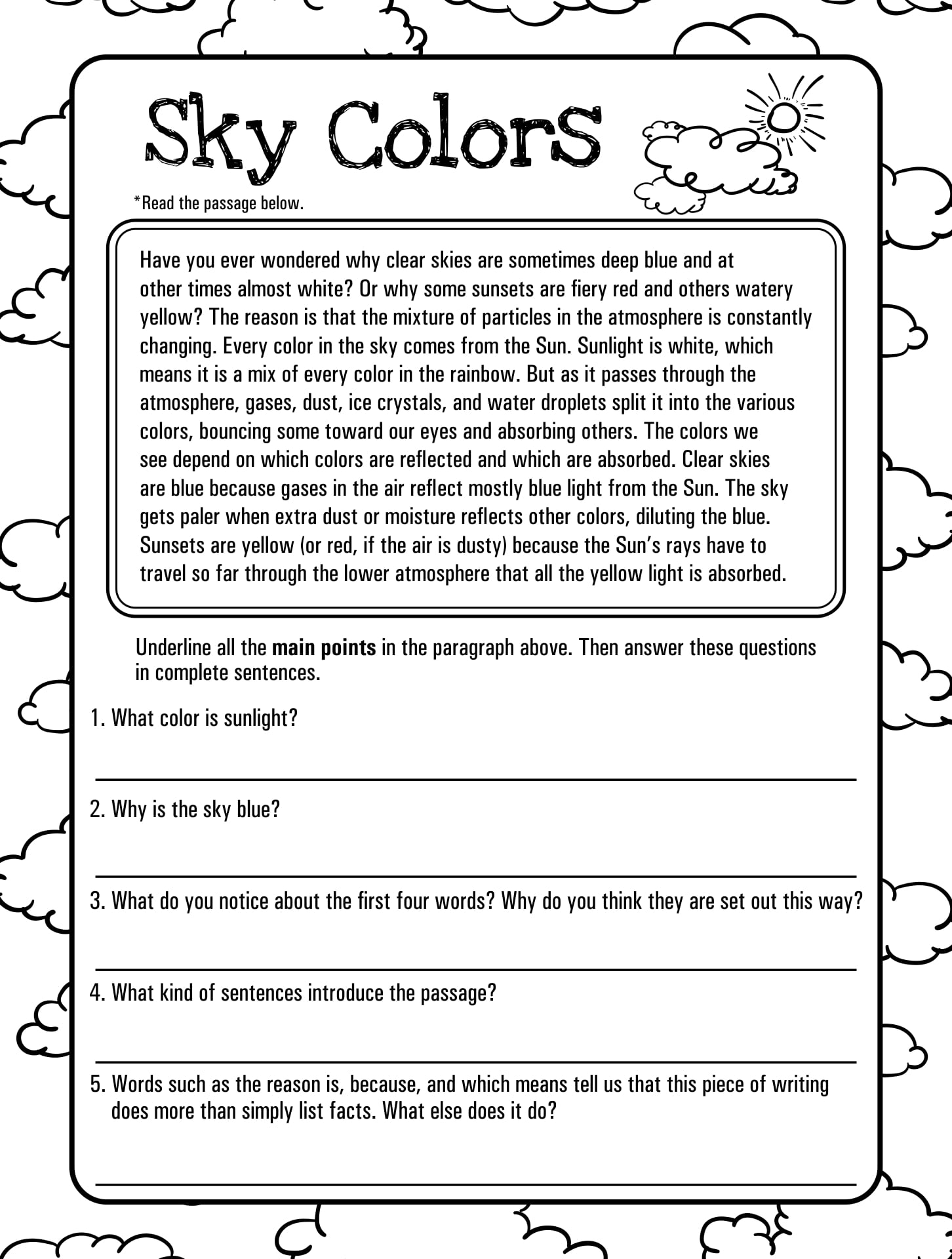 Grade 4 Free Printable 4th Grade Reading Worksheets
