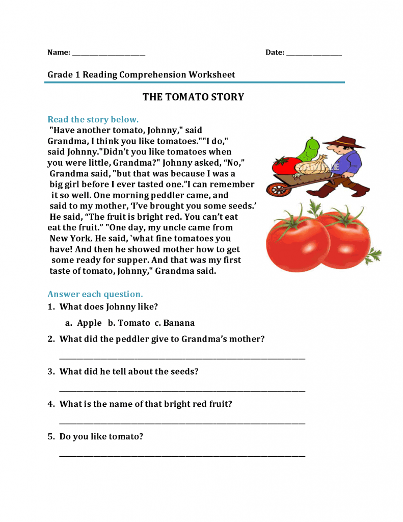 Reading Comprehension Worksheet Free Printable Seeds