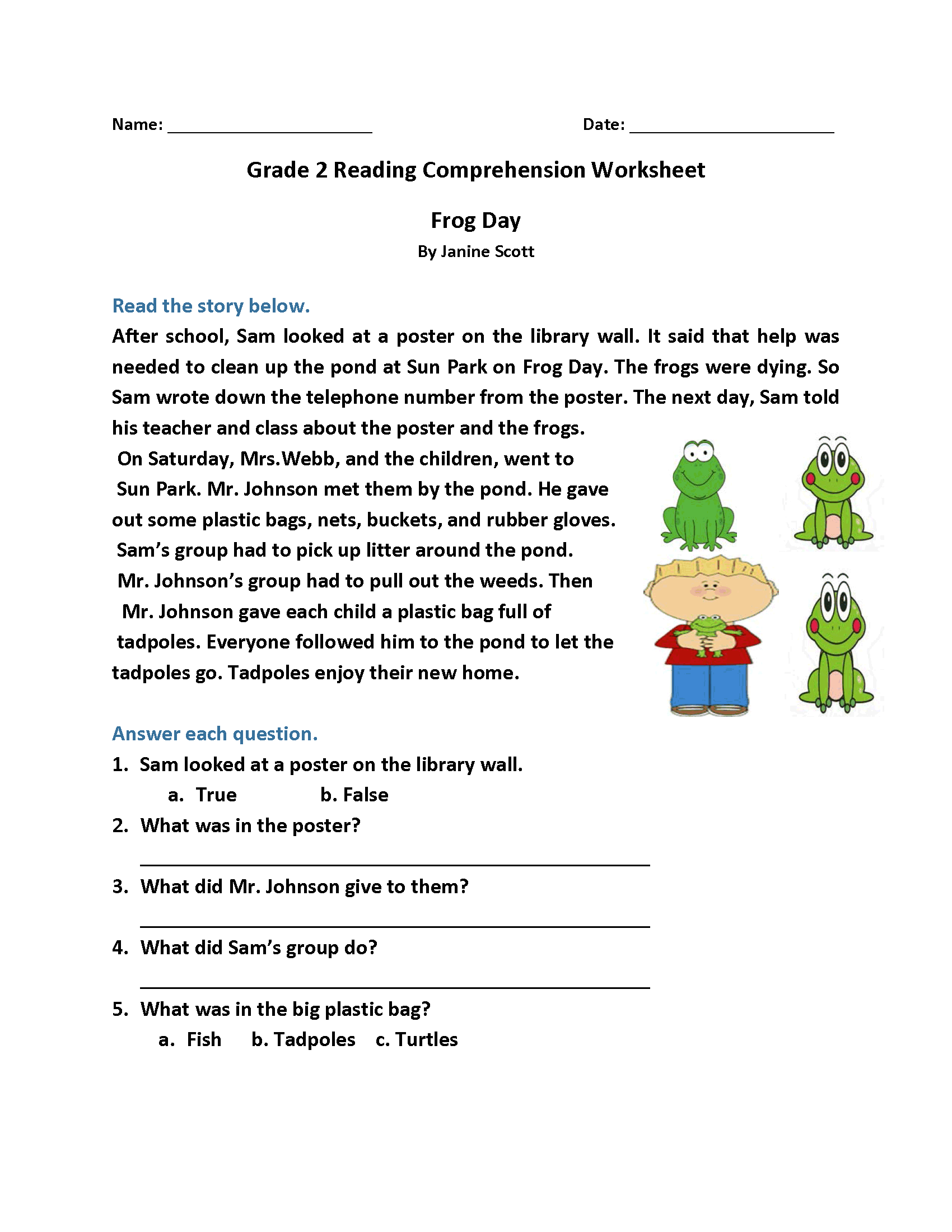 Printable Reading Worksheets For K-2nd Grade