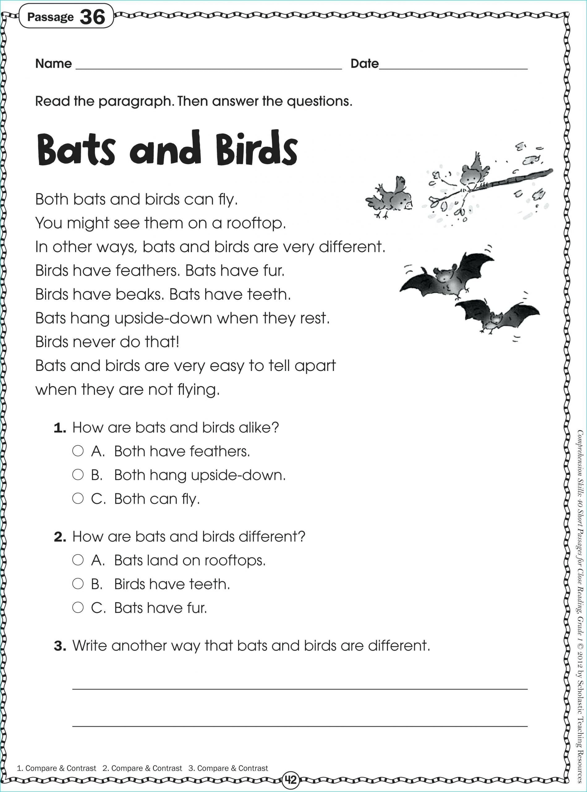 Free Printable Reading Worksheets For Grade 4