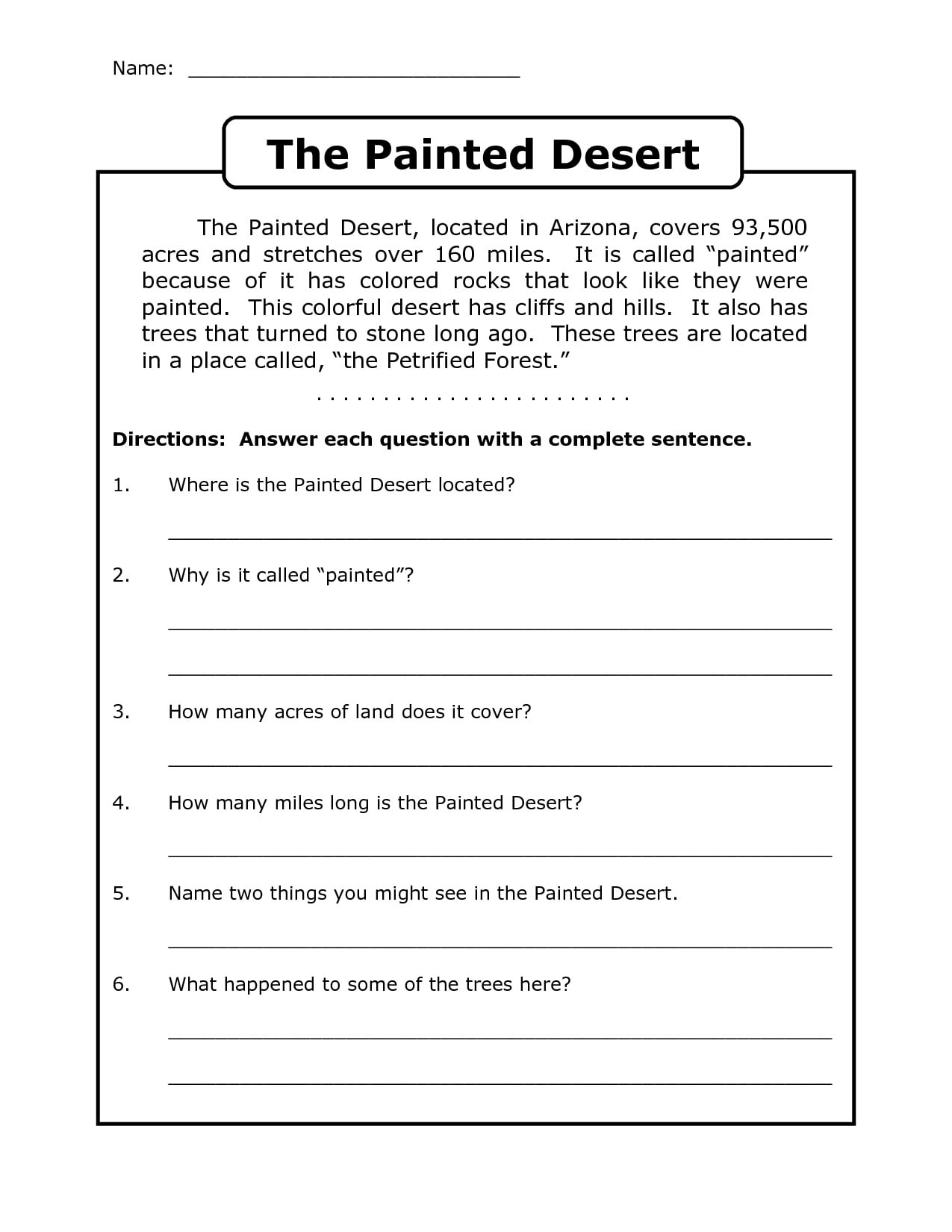 Fourth Grade Reading Printable Worksheets
