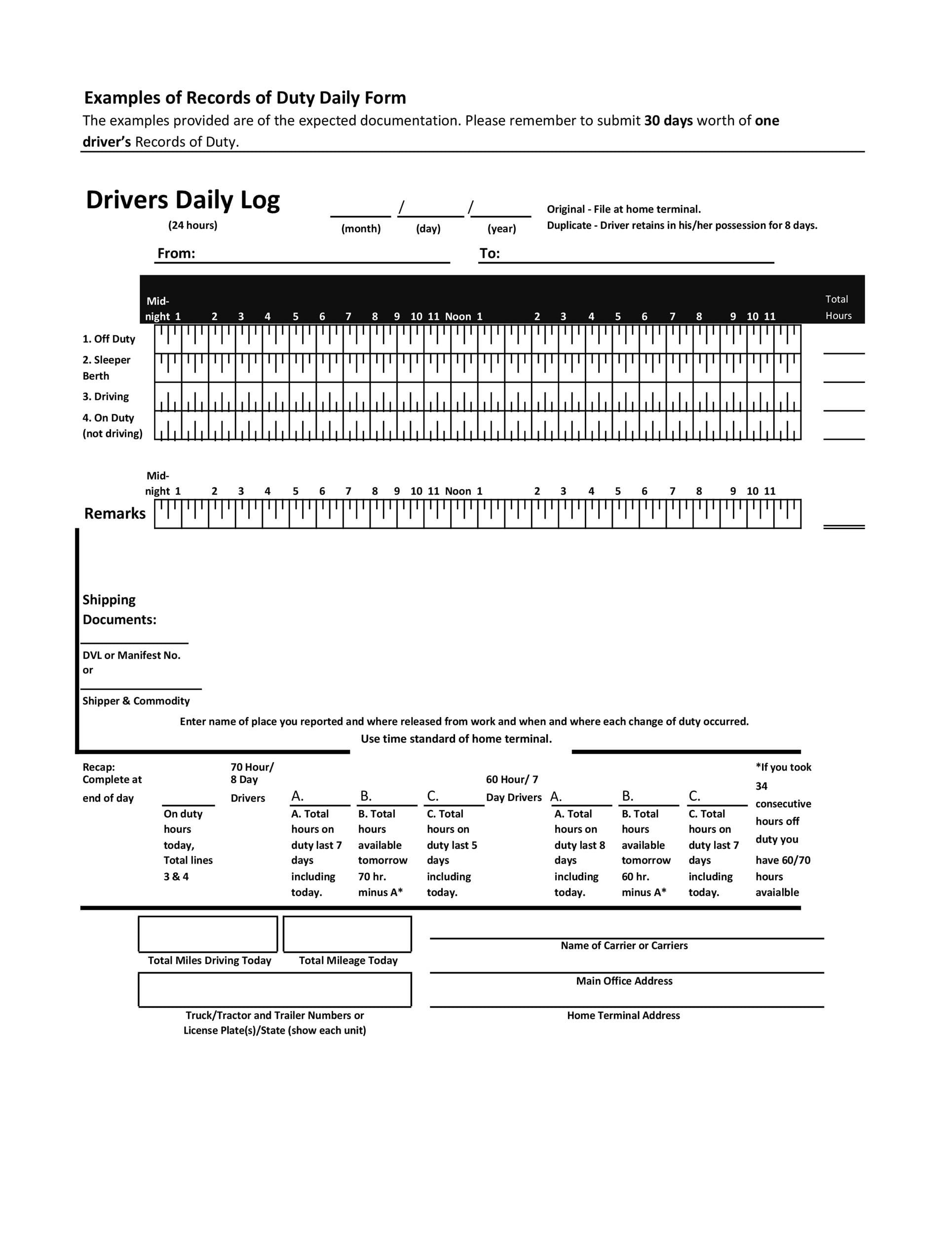 50 Printable Driver s Daily Log Books Templates Examples 