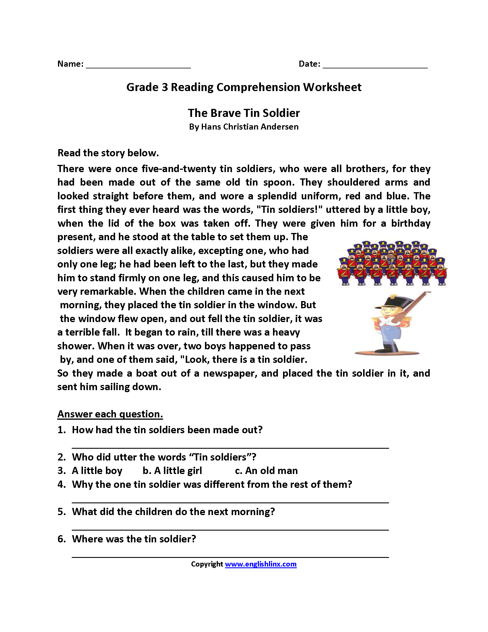 Third Grade Reading Comprehension Worksheets Printable