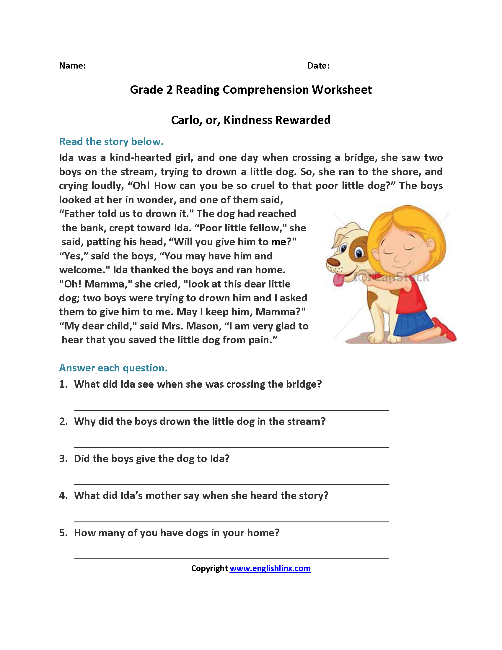 Reading Comprehension Worksheets For 2nd Grade Printable