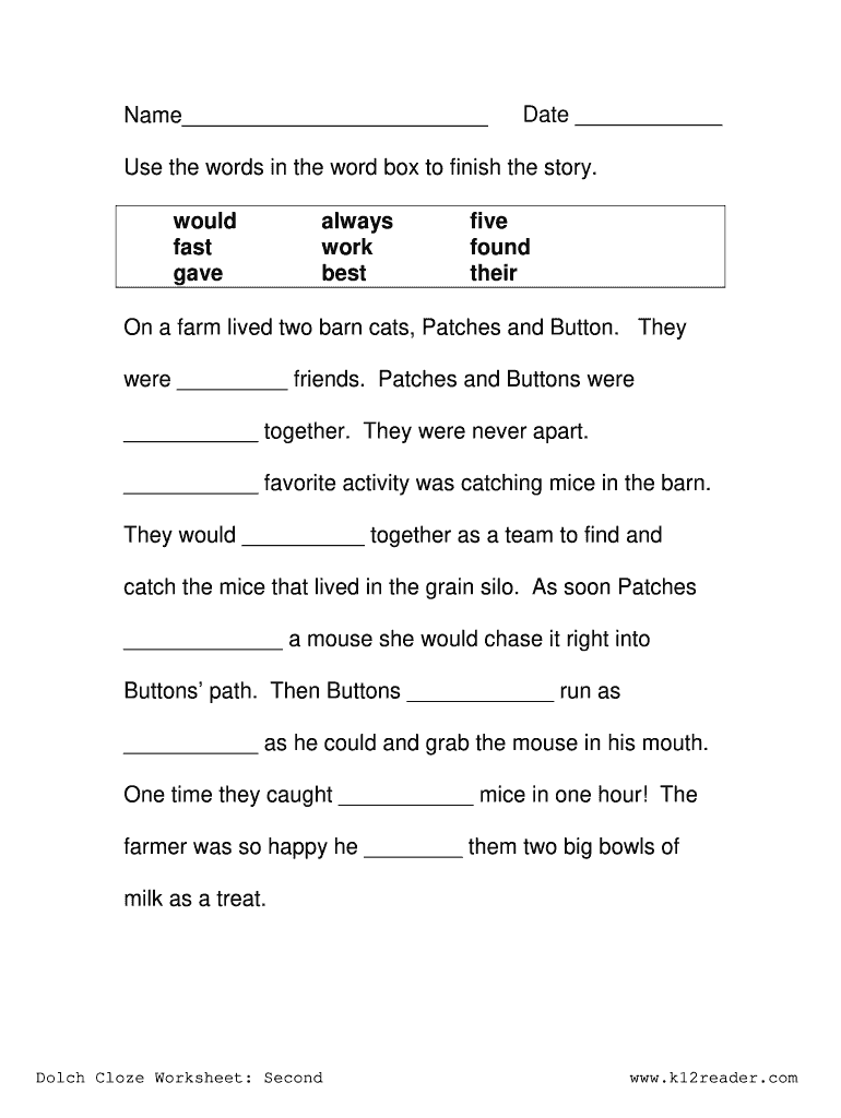 Cloze Passage For Grade 2 Fill Online Printable Fillable Blank PdfFiller