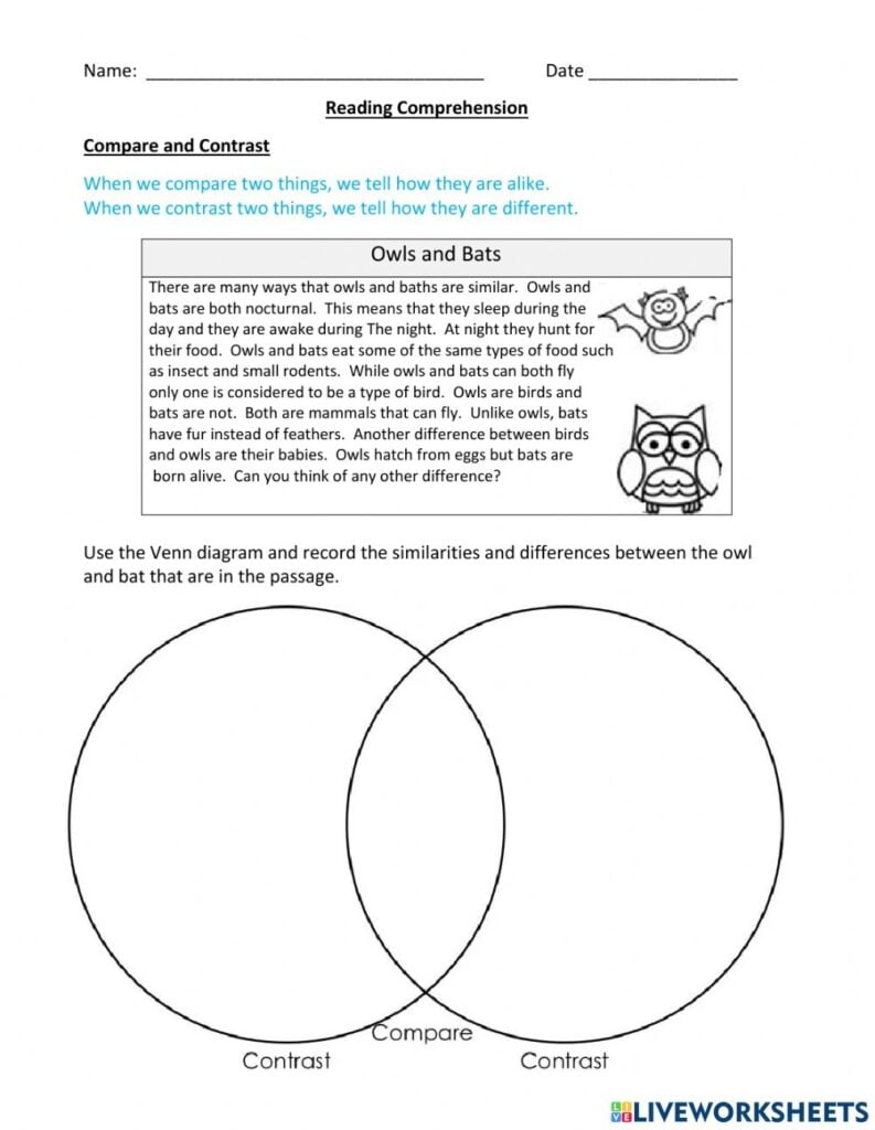 Compare And Contrast Online Pdf Worksheet For Grade 3