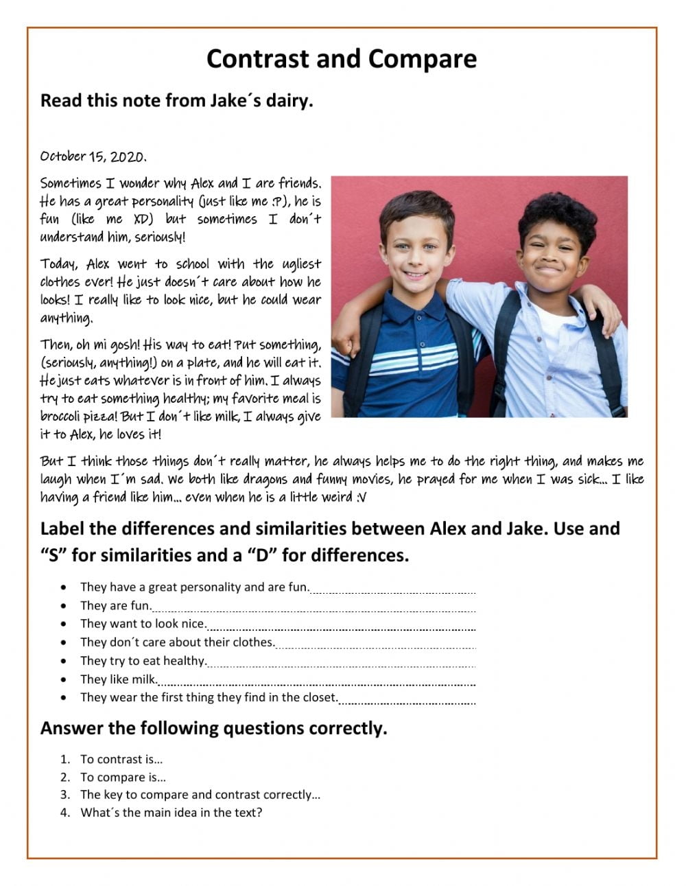 Free Printable Compare Contrast Reading Worksheets Reading Worksheet 