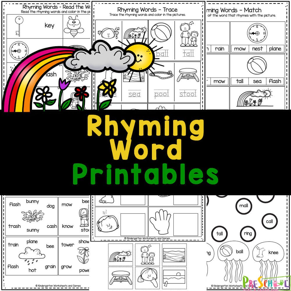 FREE Printable Rhyming Words Worksheets For Kindergartners