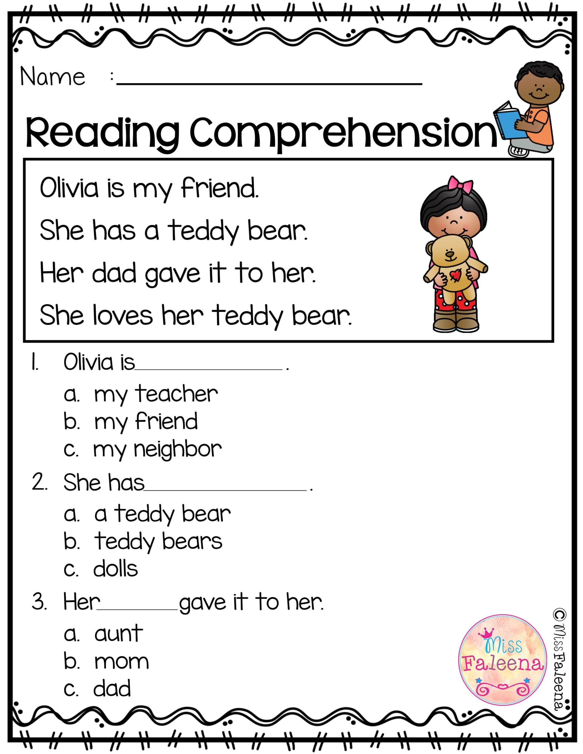 Reading Comprehension Kindergarten Worksheets