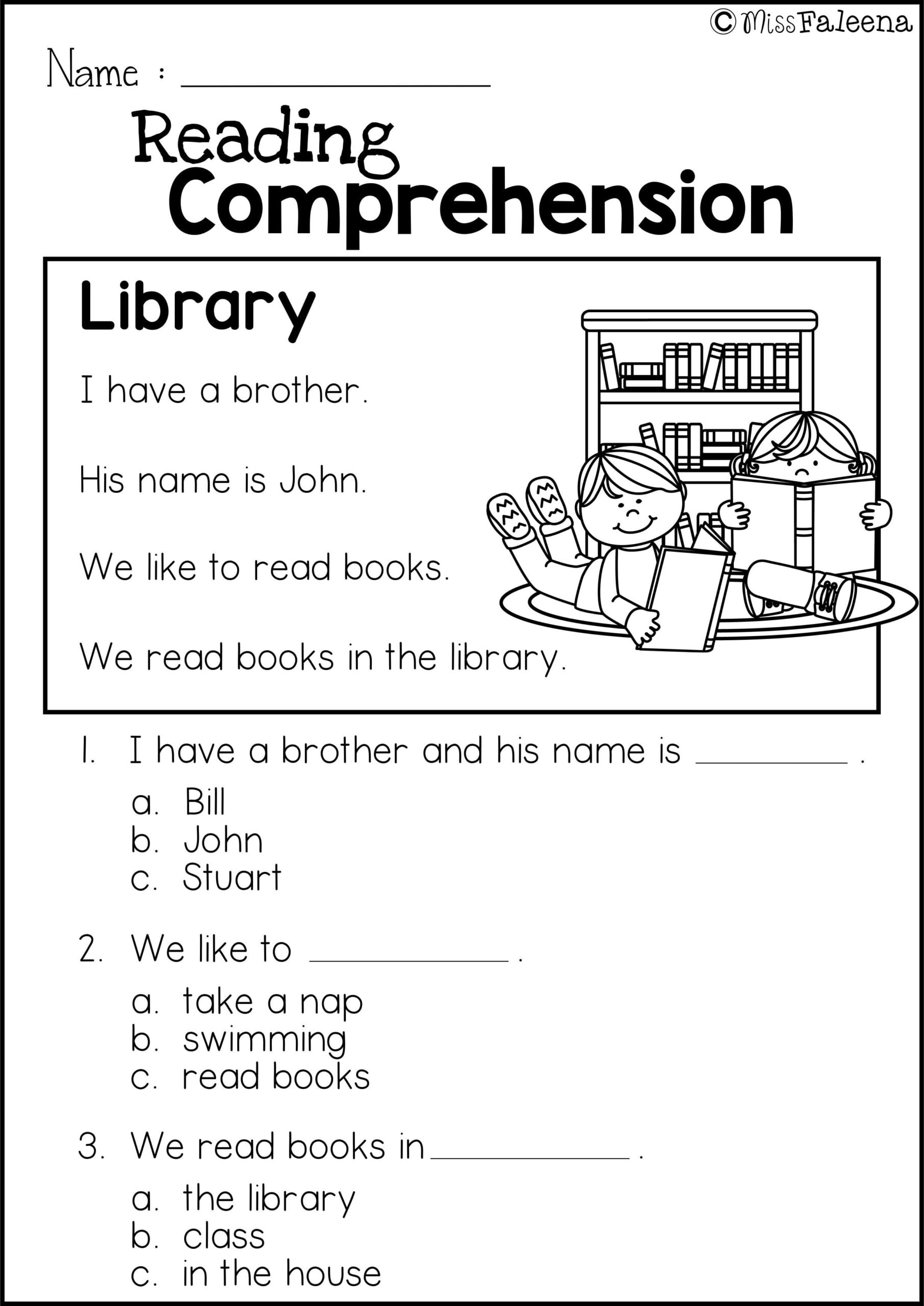 Reading Comprehension Free Worksheets For 1st Grade