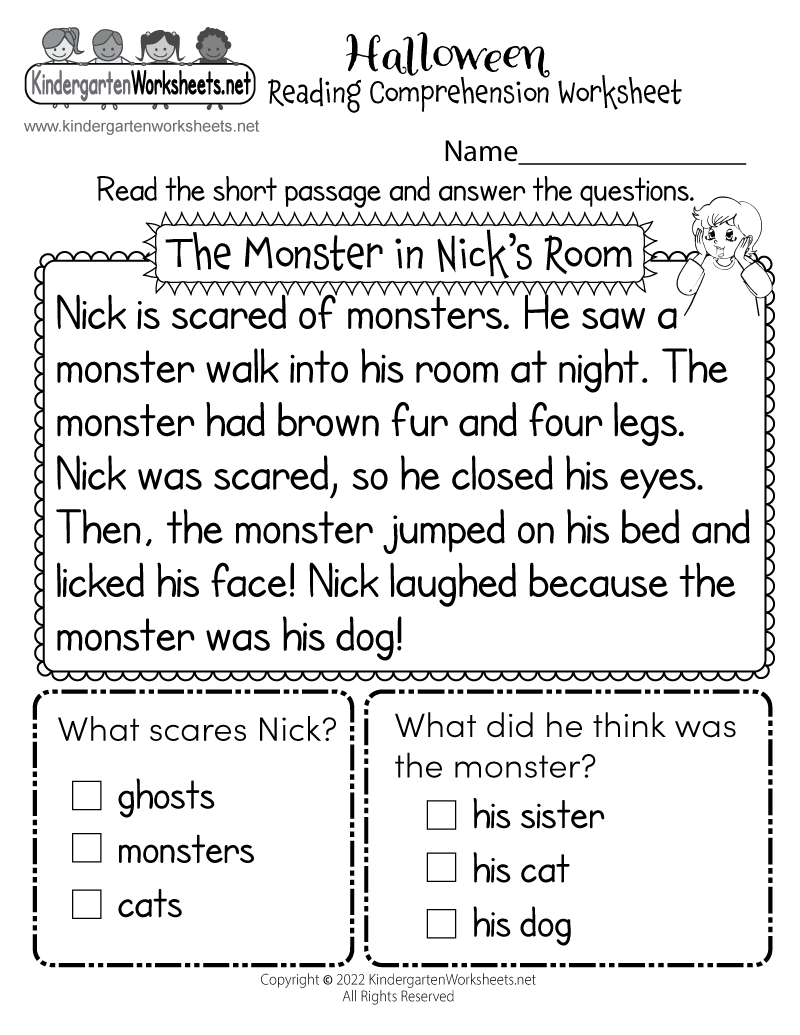 Halloween Reading Comprehension Worksheet Free Kindergarten Holiday Worksheet For Kids