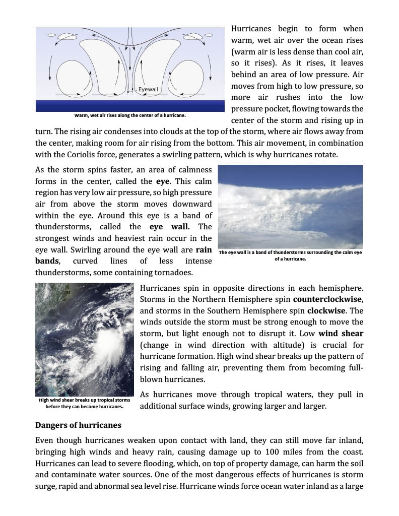 Hurricane Reading Comprehension Worksheet Free Printable