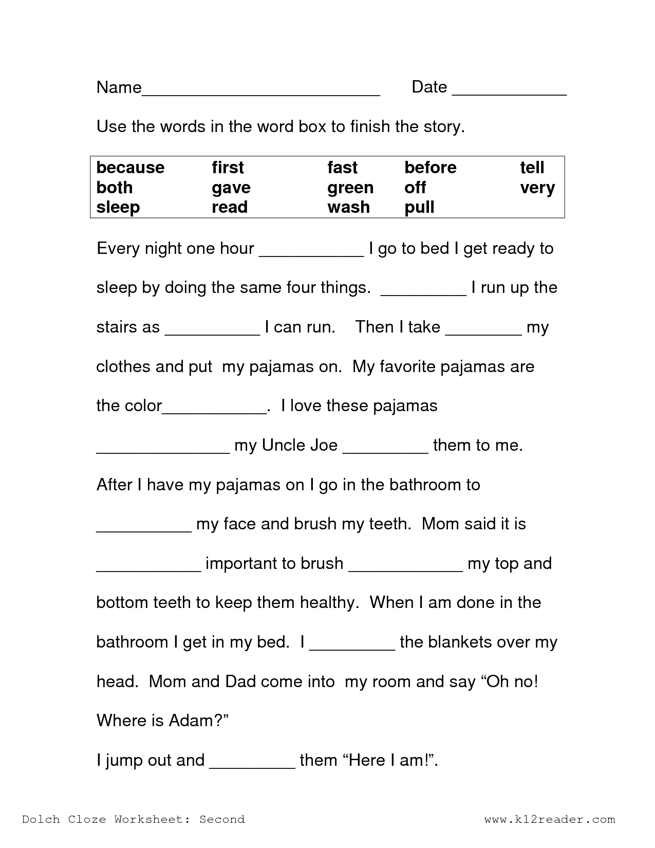 Cloze Reading Worksheets Pdf