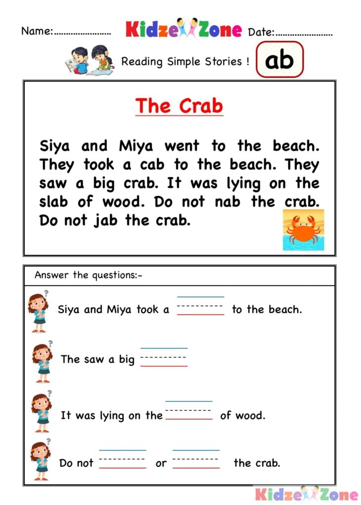 Kindergarten Ab Word Family Reading Comprehension