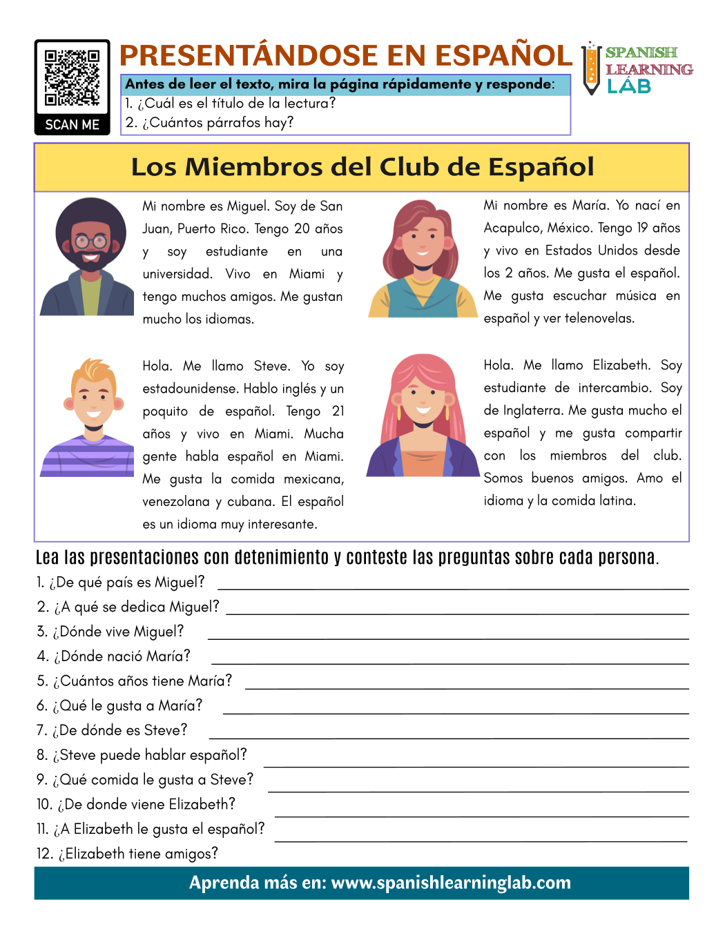 Free Printable Spanish Reading Worksheets