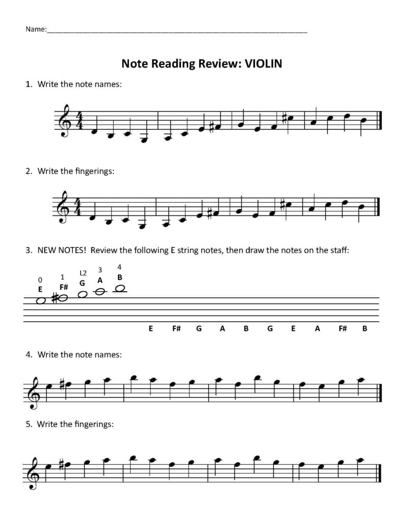 Orchestra Classroom Free Note Reading Worksheets 