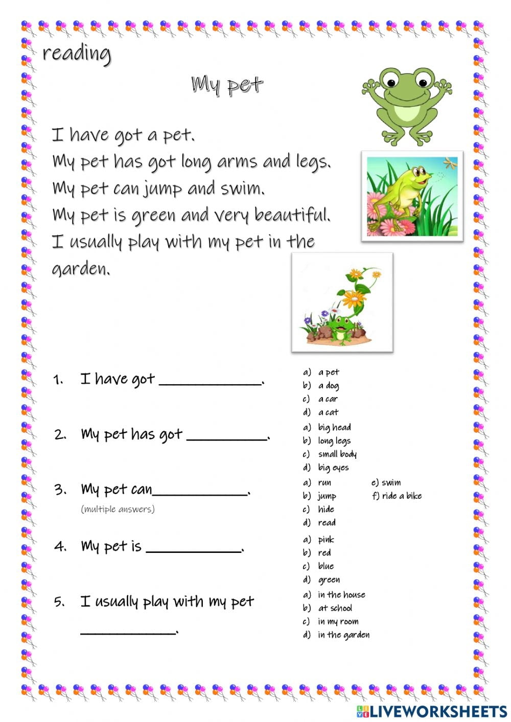 Reading Comprehension Printable Worksheets On Pets