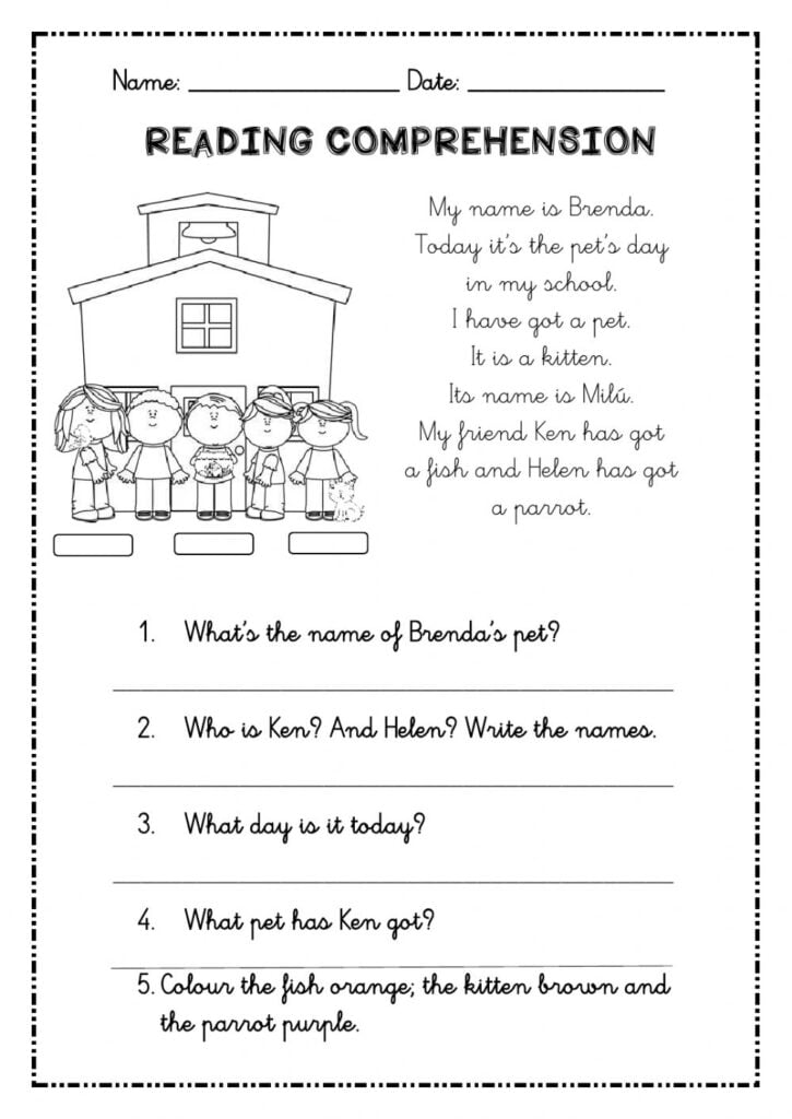 Reading Comprehension Pets Worksheet